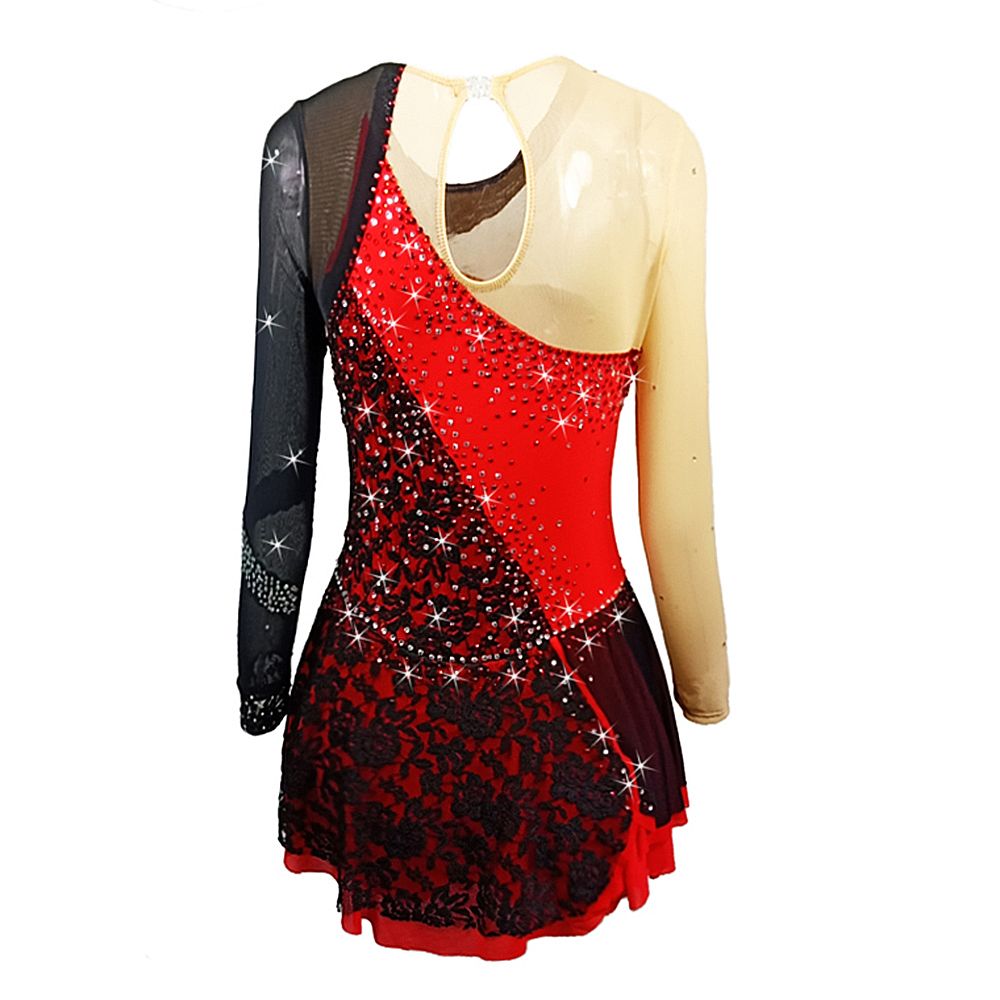 Ice Figure Skating Dress Women's Girls' Black Lace Quality Crystals High Elasticity Training Competition Skating Wear Solid Colored Classic / Rhinestone / Kids Performance Wear