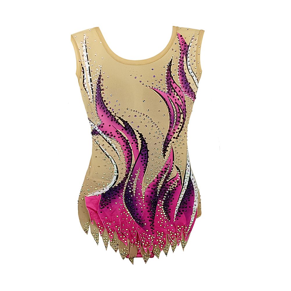Rhythmic Gymnastics Leotards Handmade Competition Dance Pink Acrobatics Girls Gymnastics Artistic Leotard Pink