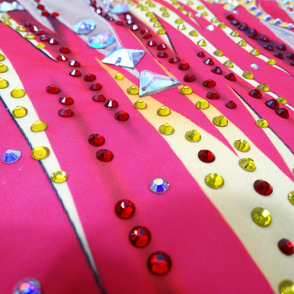 Women's Girls' Rhythmic Gymnastics Leotards Artistic Gymnastics Leotards Jeweled Pink Spandex Dance Ice Skating Artistic Gymnastics Leotard Sleeveless Sport Activewear Handmade