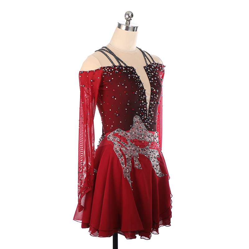 Figure Skating Dress Women's Girls' Ice Skating Dress Yellow Red Dark Purple Asymmetric Hem High Elasticity Competition Skating Wear Anatomic Design Handmade Classic Fashion Sleeveless Ice Skating