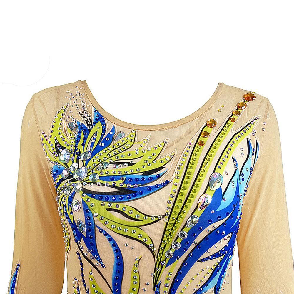 LIUHUO Gymnastics Leotards Girls Handmade Sleeveless Competition Dance Blue Ice Skating Dress Artistic Gymnastics Unitards