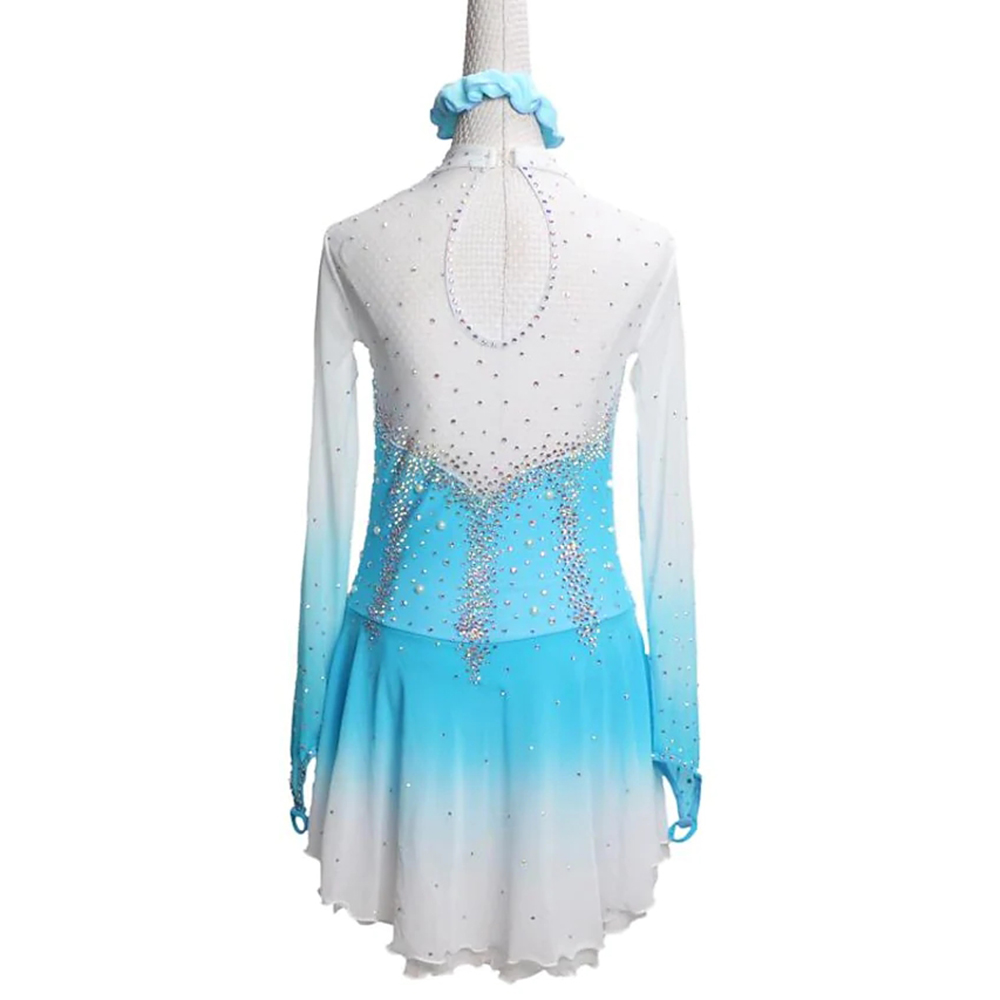 Handmade Figure Skating Dress Women's Girls' Ice Skating Dress Blue Red Spandex High Elasticity Practice Competition Skating Wear Crystal / Rhinestone Long Sleeve Ice Skating Winter