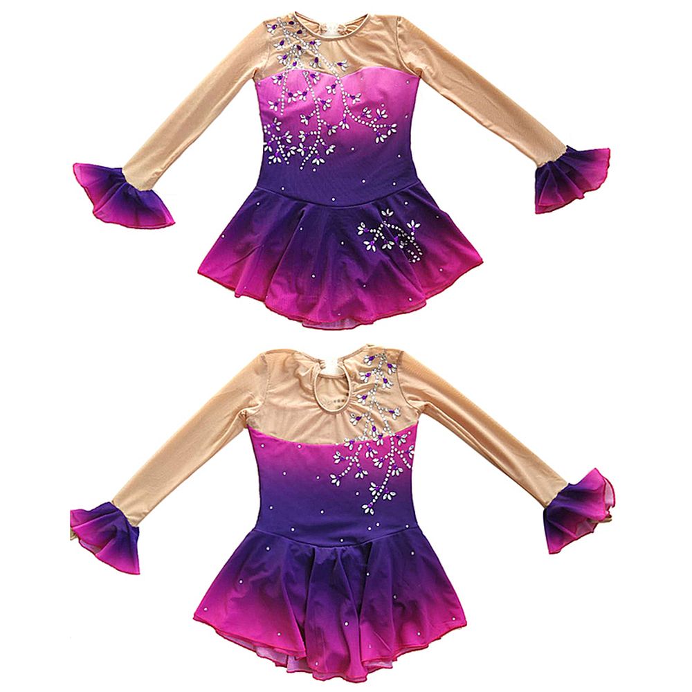 Figure Skating Dress Women's Skating Dress Purple Spandex Sports Competition Skating Wear Breathable Solid Long Sleeve Skating Dress