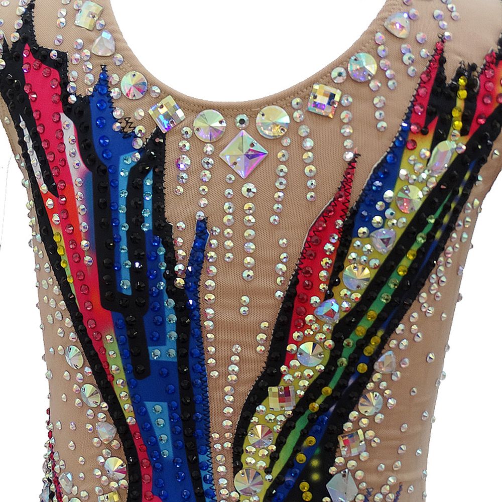Hot-Sale Synchronized Swimming Suit Girls' Colourful Spandex & Mesh Acrobatics Gymnastics Leotards for Performance Handmade Costume