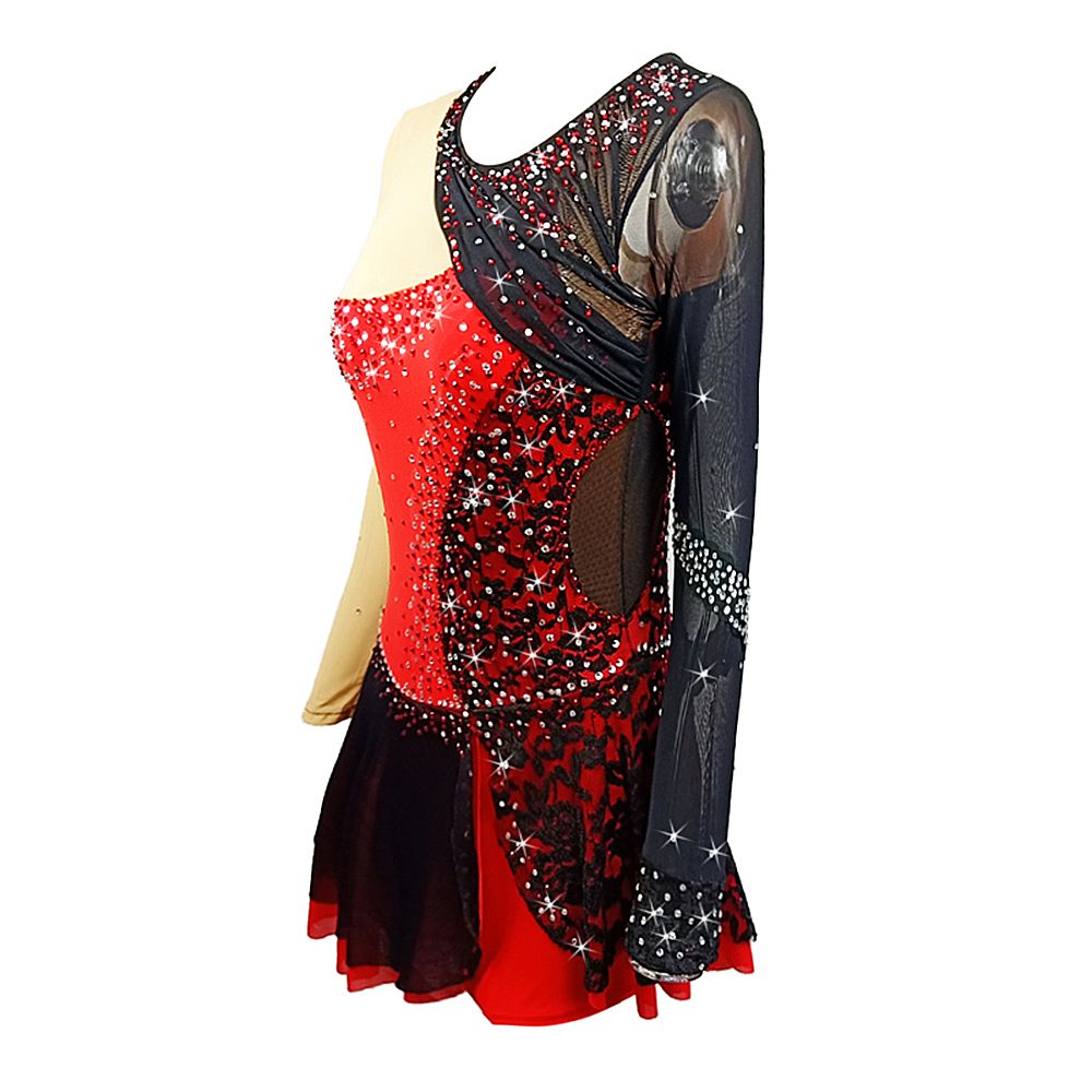 Ice Figure Skating Dress Women's Girls' Black Lace Quality Crystals High Elasticity Training Competition Skating Wear Solid Colored Classic / Rhinestone / Kids Performance Wear