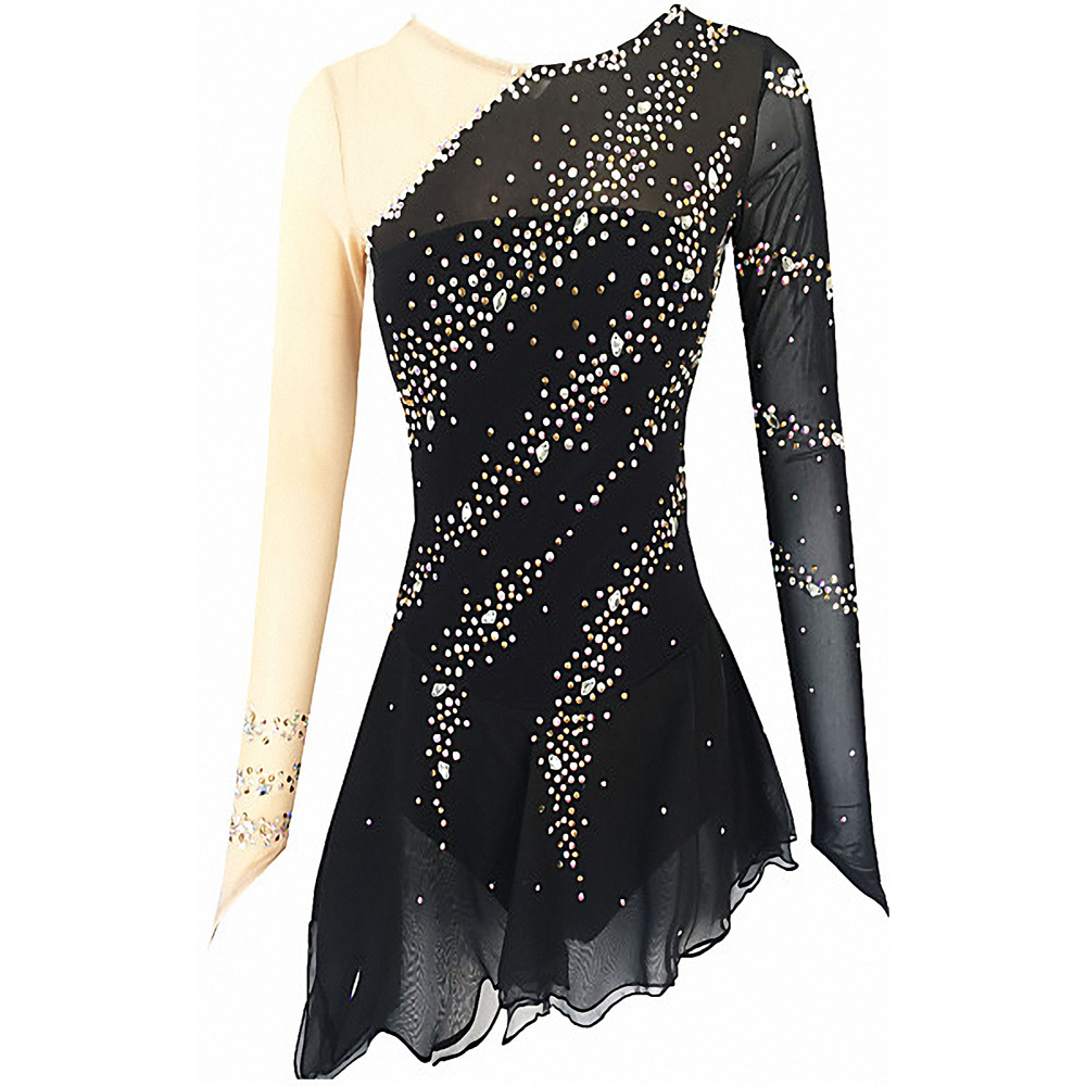 Handmade Figure Skating Dress Women's Girls' Ice Skating Dress Black Pink Yellow Blue Purple Spandex High Elasticity Practice Competition Skating Wear Crystal / Rhinestone Long Sleeve Ice Skating Winter