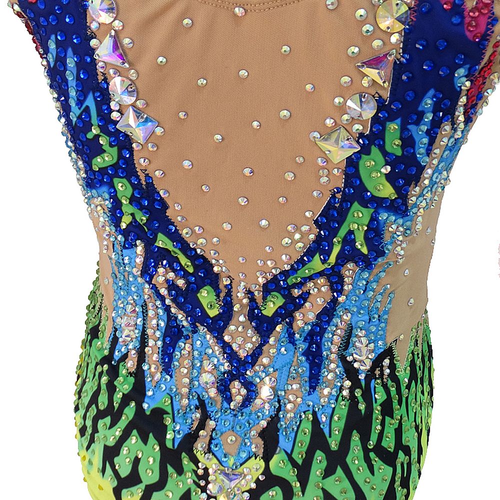 Hot-Sale Synchronized Swimming Suit Girls' High Cut Kids Colourful Spandex Acrobatics Gymnastics Leotards for Competition Handmade Costume