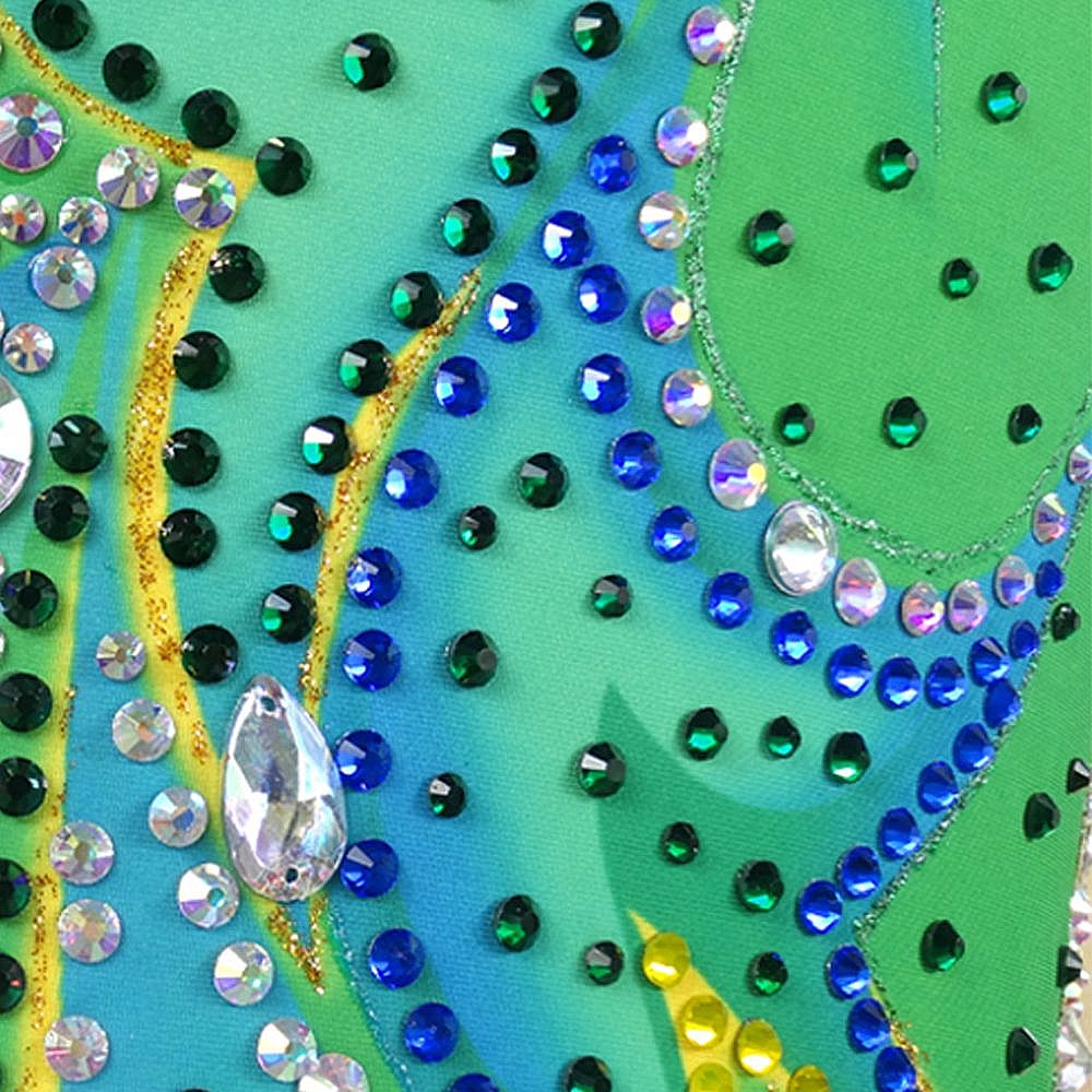 Women's Girls' Rhythmic Gymnastics Leotards Artistic Gymnastics Leotards Jeweled Green Spandex Dance Rhythmic Gymnastics Artistic Gymnastics Leotard Sleeveless Sport Activewear Handmade