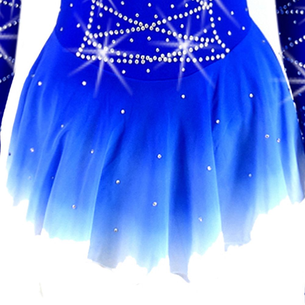 Ice Figure Skating Dress Children's Ice Skating Dress Navy Blue Gradient Competition Skating Wear Breathable Solid Colored Long Sleeve Skating