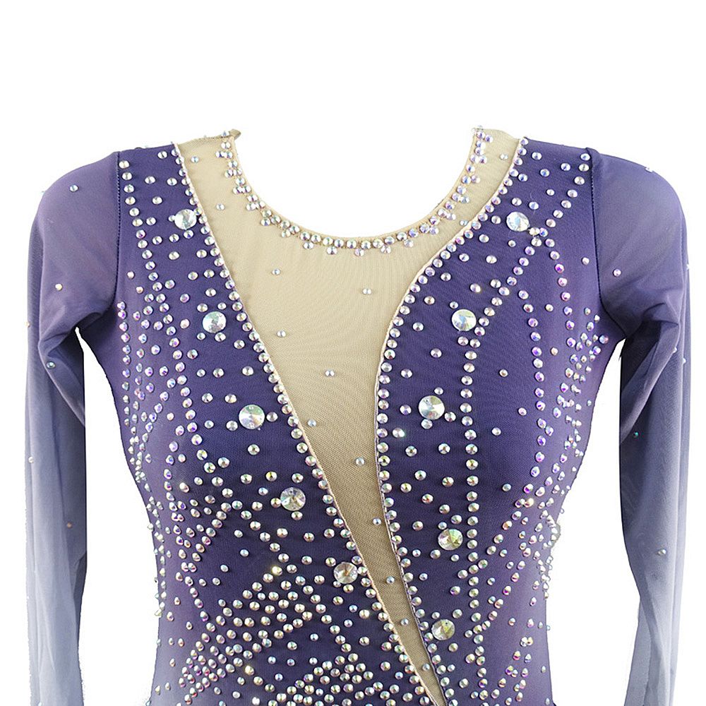 Figure Skating Dress Women's Girls' Ice Skating Dress Grey Back Cross Spandex High Elasticity Training Competition Skating Wear Handmade Crystal / Rhinestone Gradient Color Long Sleeve Ice Skating