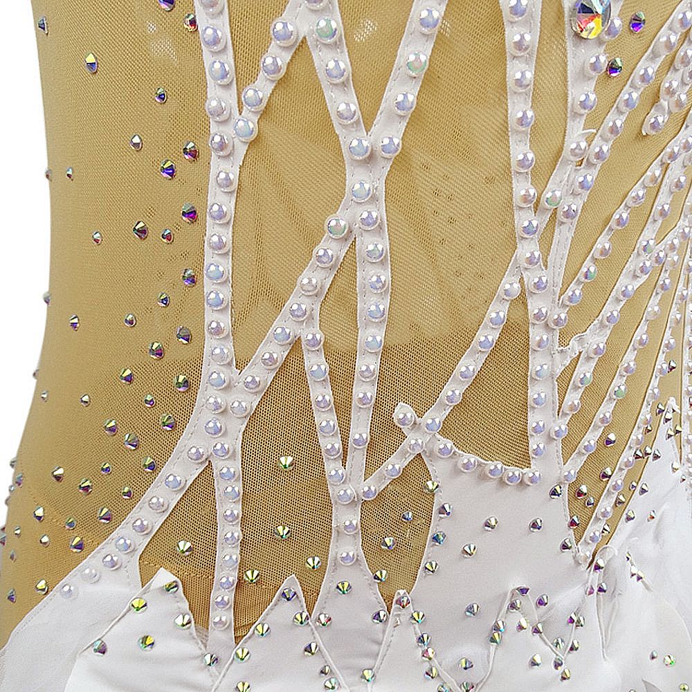 Rhythmic Gymnastics Leotards Women's Girls Artistic Gymnastics Leotards Kids White Feather Leotard Spandex High Neck Breathable Yellow