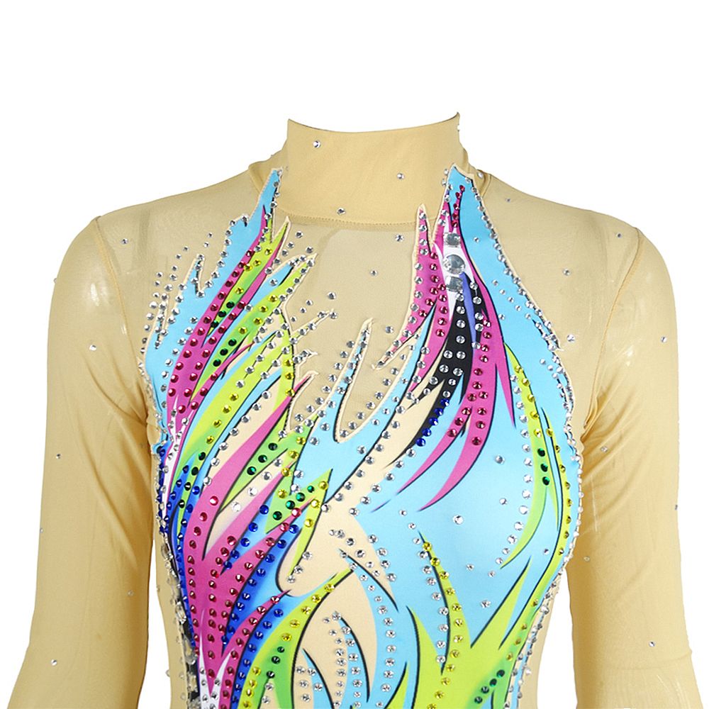 Rhythmic Gymnastics Leotards Women's Girls Artistic Gymnastics Leotards Kids Skyblue Leotard Spandex High Neck Breathable Yellow