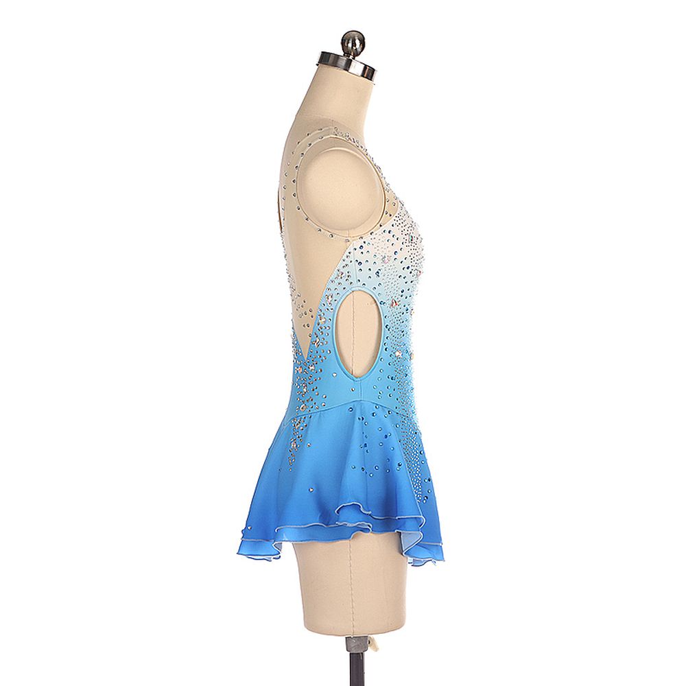 LIUHUO Figure Skating Dress Women's Girls' Ice Skating Dress Blue Mesh Spandex High Elasticity Practice Competition Skating Wear Crystal / Rhinestone Long Sleeve Ice Skating Winter