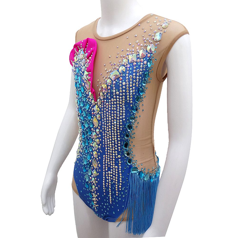 LUHUO Rhythmic Gymnastics Leotards Girls' Artistic Gymnastics Leotards Spandex High Elasticity Handmade Sleeveless Leotards