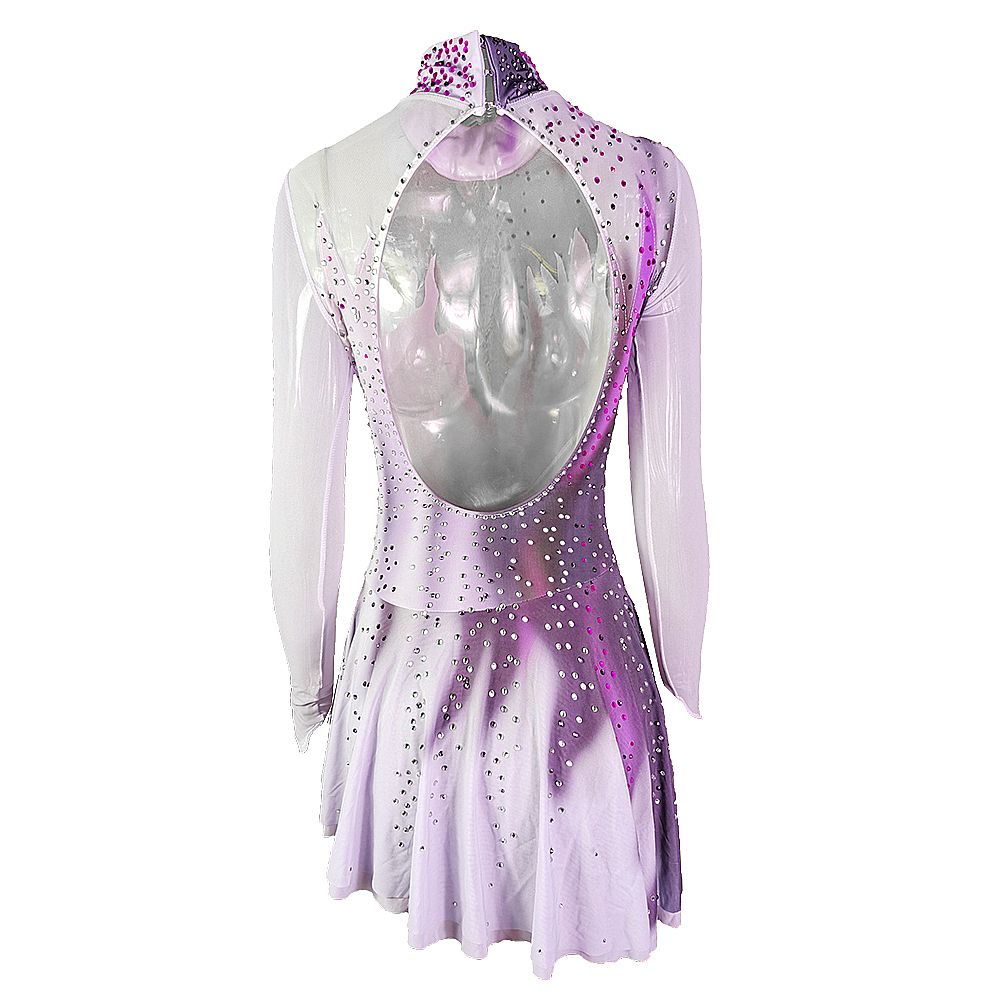 Figure Skating Dress Women's Girls' Ice Skating Dress Black Grey Yan pink Violet Open Back Spandex High Elasticity Training Competition Skating Wear Solid Colored Classic Crystal / Rhinestone / Kids