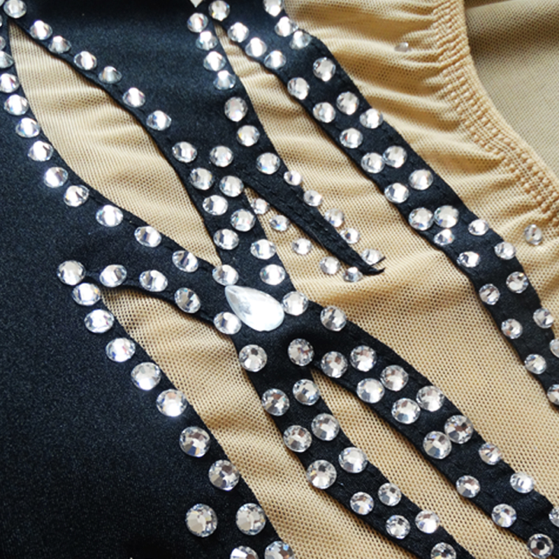 [Copy]Girls Ice Figure Skating Dress Women's Black Crystals Spandex High Elasticity Training Competition Skating Wear Handmade Crystal / Rhinestone Solid Color Long Sleeve Ice Skating