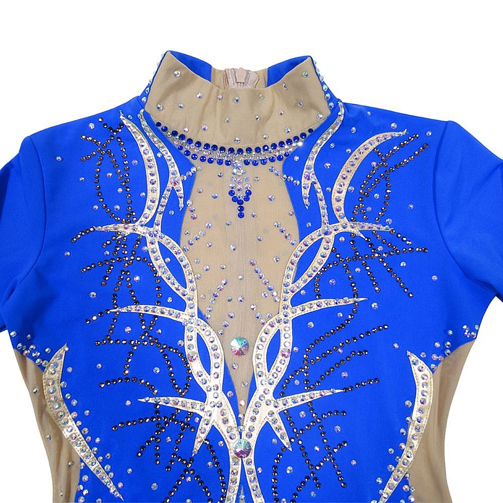 Figure Skating Dress Women's Girls' Ice Skating Skirt Navy Blue Metalic Spandex High Elasticity Training Competition Skating Wear Multi Color Crystal / Rhinestone Long Sleeve Ice / Kids
