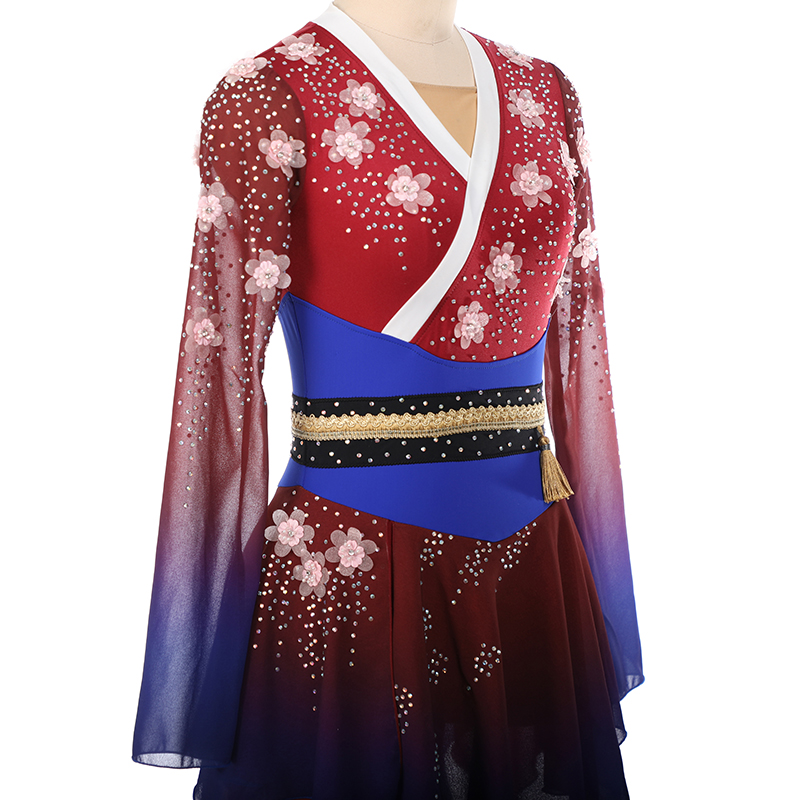 Mulan Design Figure Skating Dress Women's Girls' Ice Skating Dress Red Spandex High Elasticity Training Competition Skating Wear Crystal / Rhinestone Sleeveless Ice Skating Figure Skating