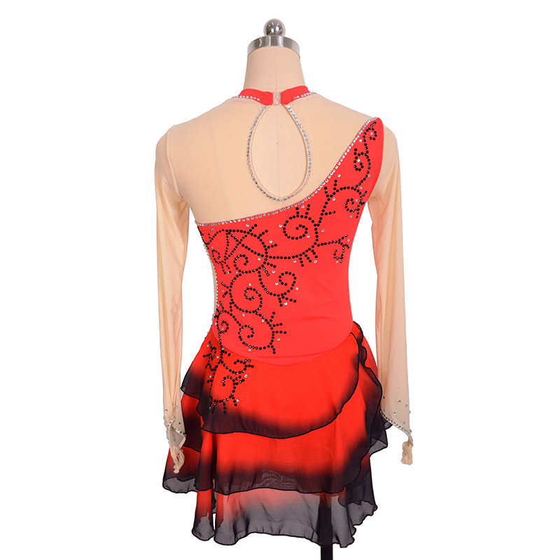 LIUHUO Handmade Figure Skating Dress Women's Girls' Ice Skating Dress Red Glitter Mesh Spandex High Elasticity Practice Competition Skating Wear Crystal / Rhinestone Long Sleeve Ice Skating Winter