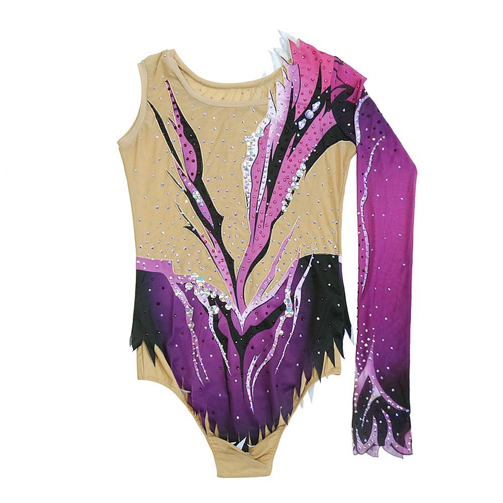 Women's Girls' Rhythmic Gymnastics Leotards Artistic Gymnastics Leotards Jeweled Purple Spandex Dance Rhythmic Gymnastics Artistic Gymnastics Leotard Sleeveless Sport Activewear Handmade
