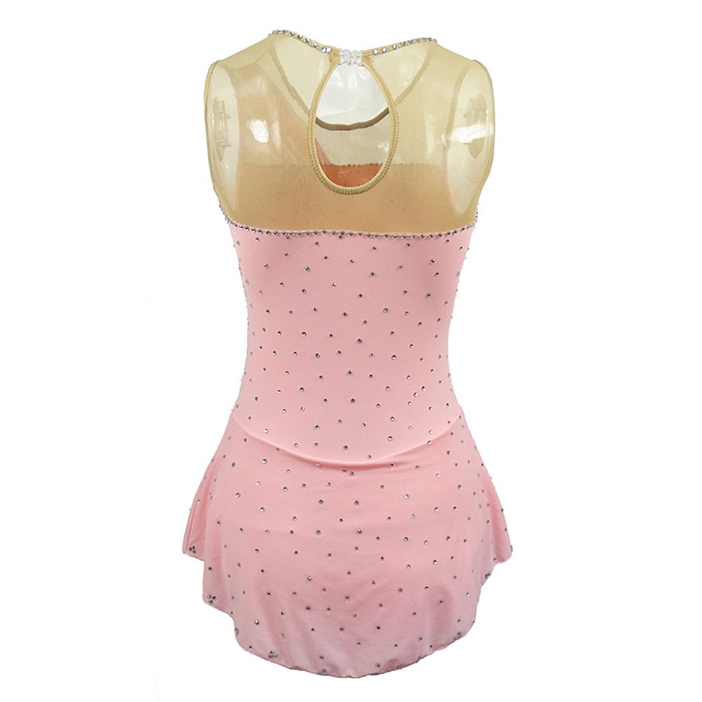 LIUHUO Ice Figure Skating Dance Dress Women's Pink Folded Fashion Training Competition Skating Wear Handmade Crystal / Rhinestone Solid Color Long Sleeve Ice Skating Costumes