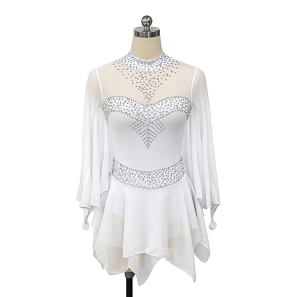 LIUHUO Handmade Figure Skating Dress Women's Girls' Ice Skating Dress White Mesh Spandex High Elasticity Practice Competition Skating Wear Crystal / Rhinestone Long Sleeve Ice Skating Winter