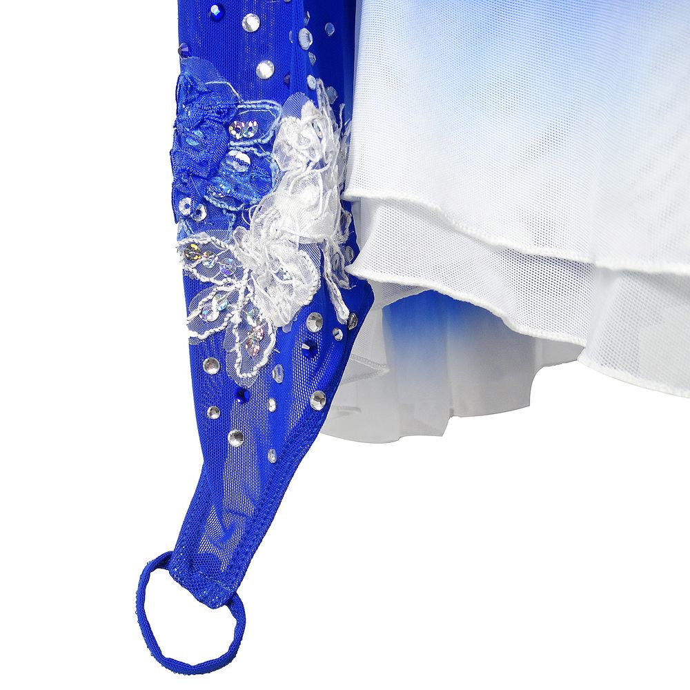 Figure Skating Dress Women's Girls' Ice Skating Skirt Blue Flowers Gradient Skirts High Elasticity Training Competition Skating Wear Multi Color Crystal / Rhinestone Long Sleeve Ice / Kids