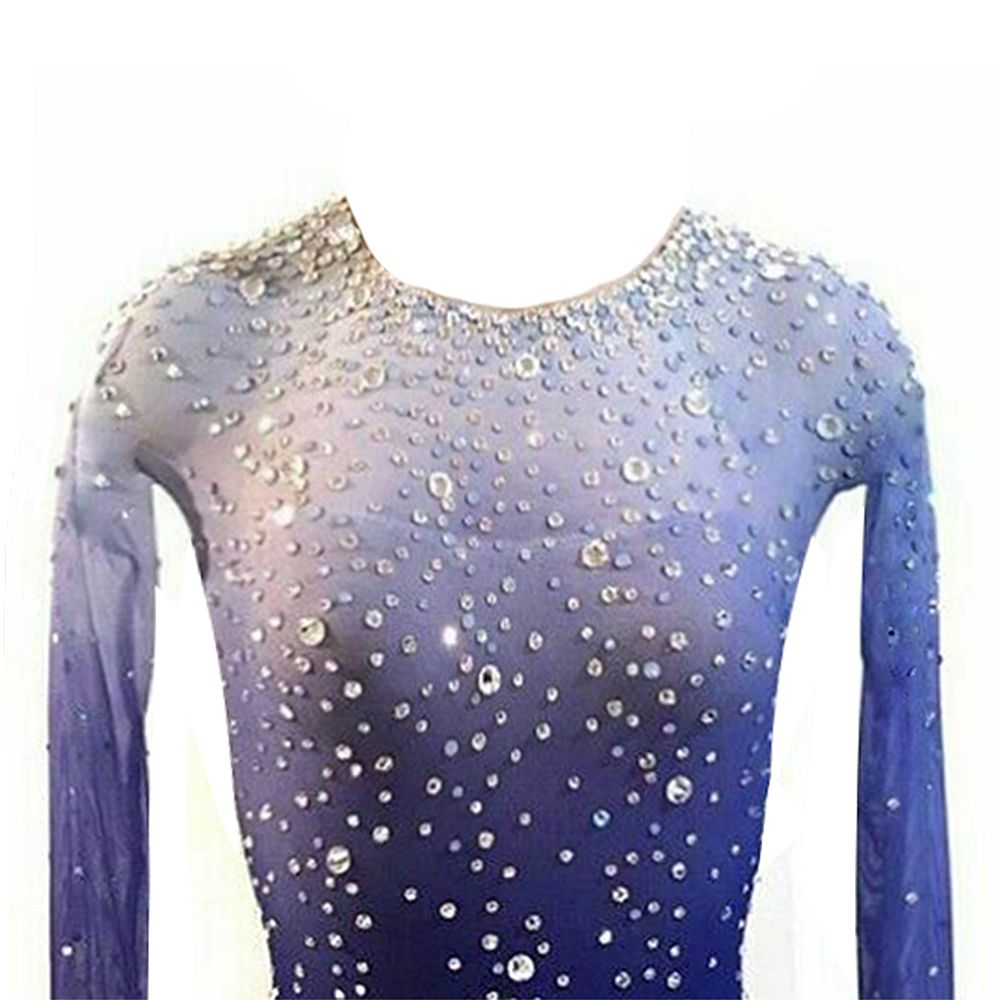 Figure Skating Dress Women's Girls' Ice Skating Skirt Dress Gradient Asymmetric Hem Spandex High Elasticity Training Competition Skating Wear Multi Color Crystal / Rhinestone Long Sleeve Ice / Kids