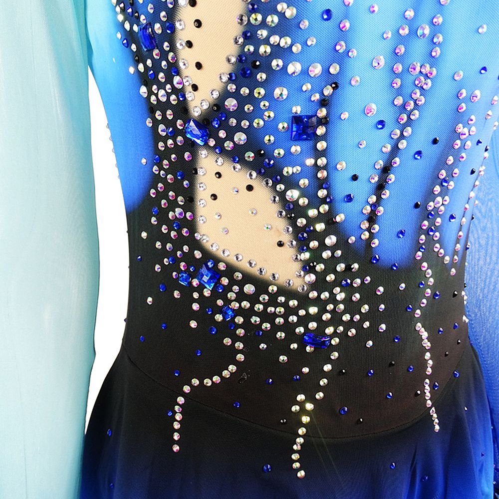 Figure Skating Dress Women's Girls' Ice Skating Skirt Dress Dark Green Asymmetric Hem Spandex High Elasticity Training Competition Skating Wear Multi Color Crystal / Rhinestone Long Sleeve Ice / Kids