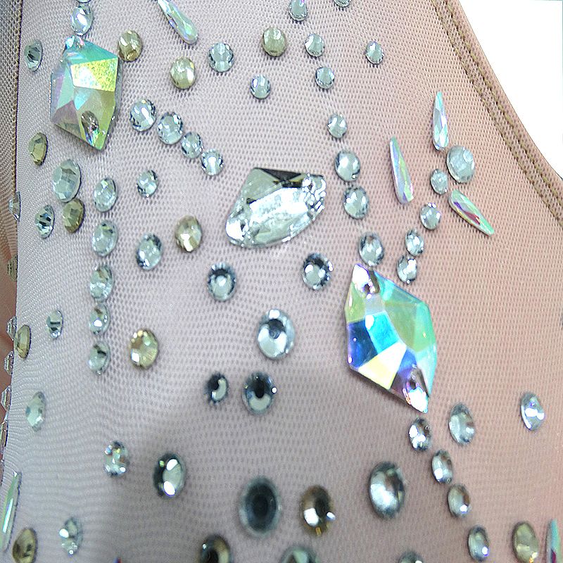 Ice Figrue Skating Dress Girls Women Competition Light Blue Gradient High Elasticity Handmade Long Sleeve Dance Ice Skating Rhythmic Gymnastics