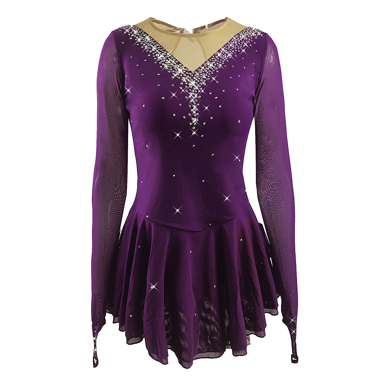 Ice Figure Skating Dress Girls' Black Blue Wine Red Spandex High Elasticity MeshTraining Competition Skating Wear Solid Colored Classic Crystal / Rhinestone / Kids Women