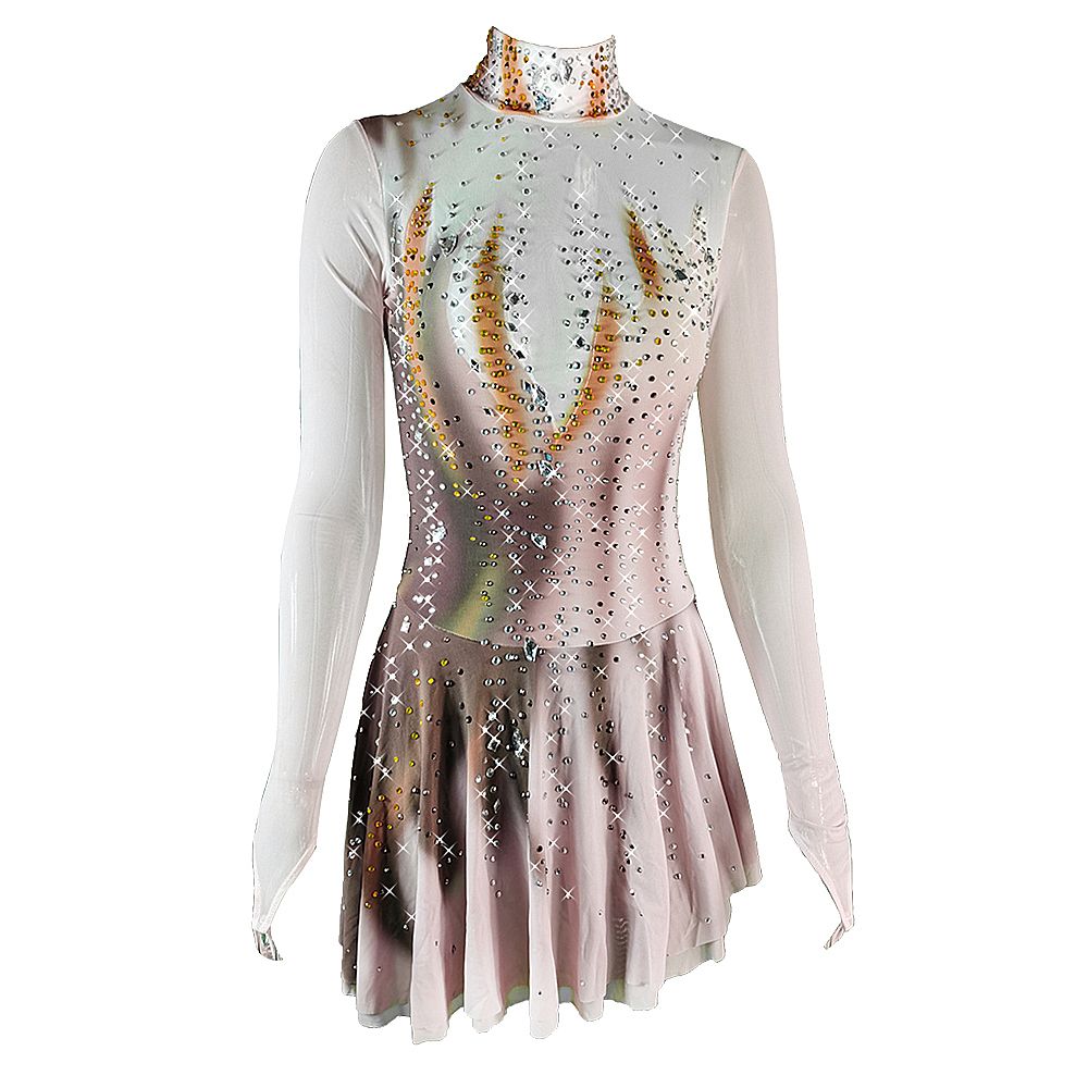 Figure Skating Dress Women's Girls' Ice Skating Dress Black Grey Yan pink Violet Open Back Spandex High Elasticity Training Competition Skating Wear Solid Colored Classic Crystal / Rhinestone / Kids