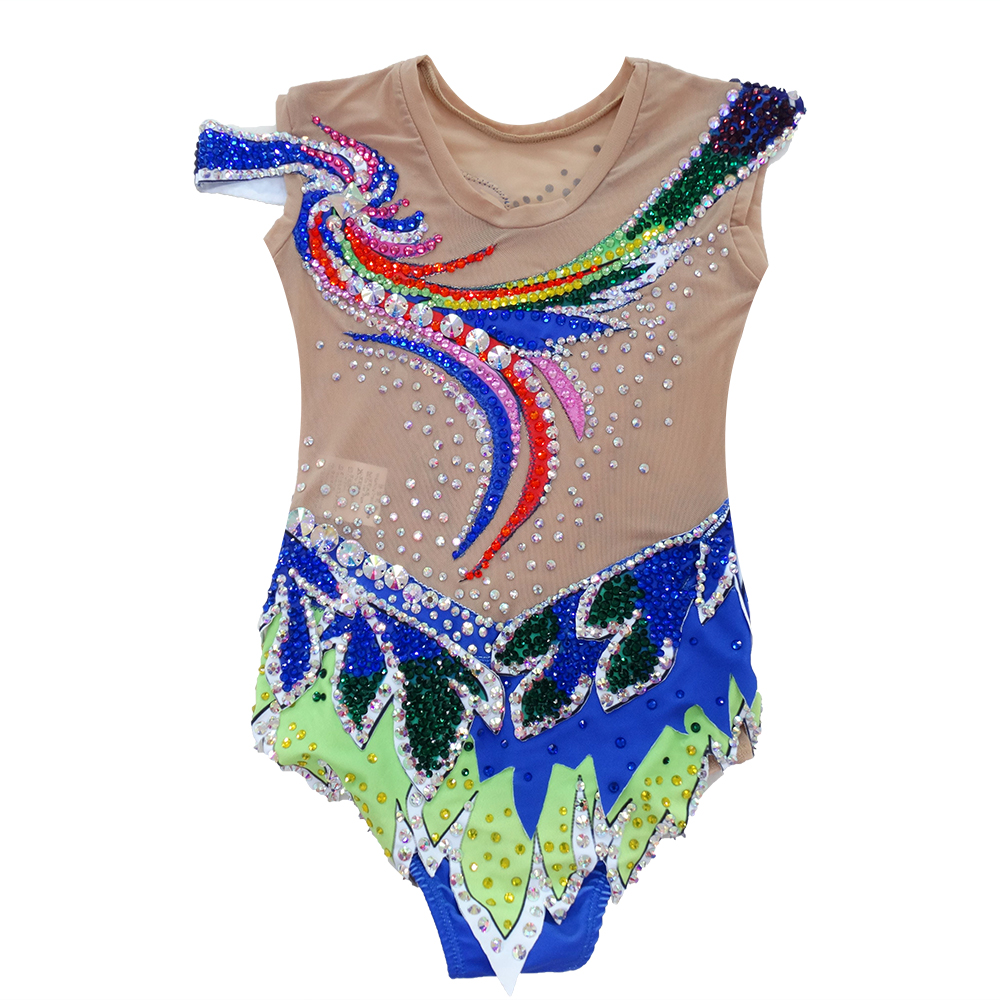 Rhythmic Gymnastics Leotards Women's Girls' Kids Blue Spandex Dance Artistics Gymnastics Leotards Rave Dance Costumes Youth Dress