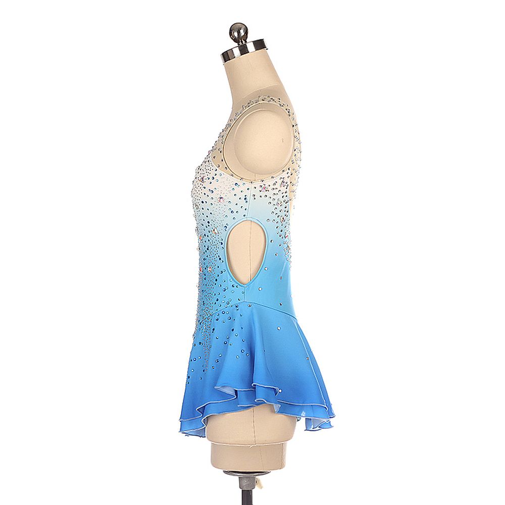 LIUHUO Figure Skating Dress Women's Girls' Ice Skating Dress Blue Mesh Spandex High Elasticity Practice Competition Skating Wear Crystal / Rhinestone Long Sleeve Ice Skating Winter