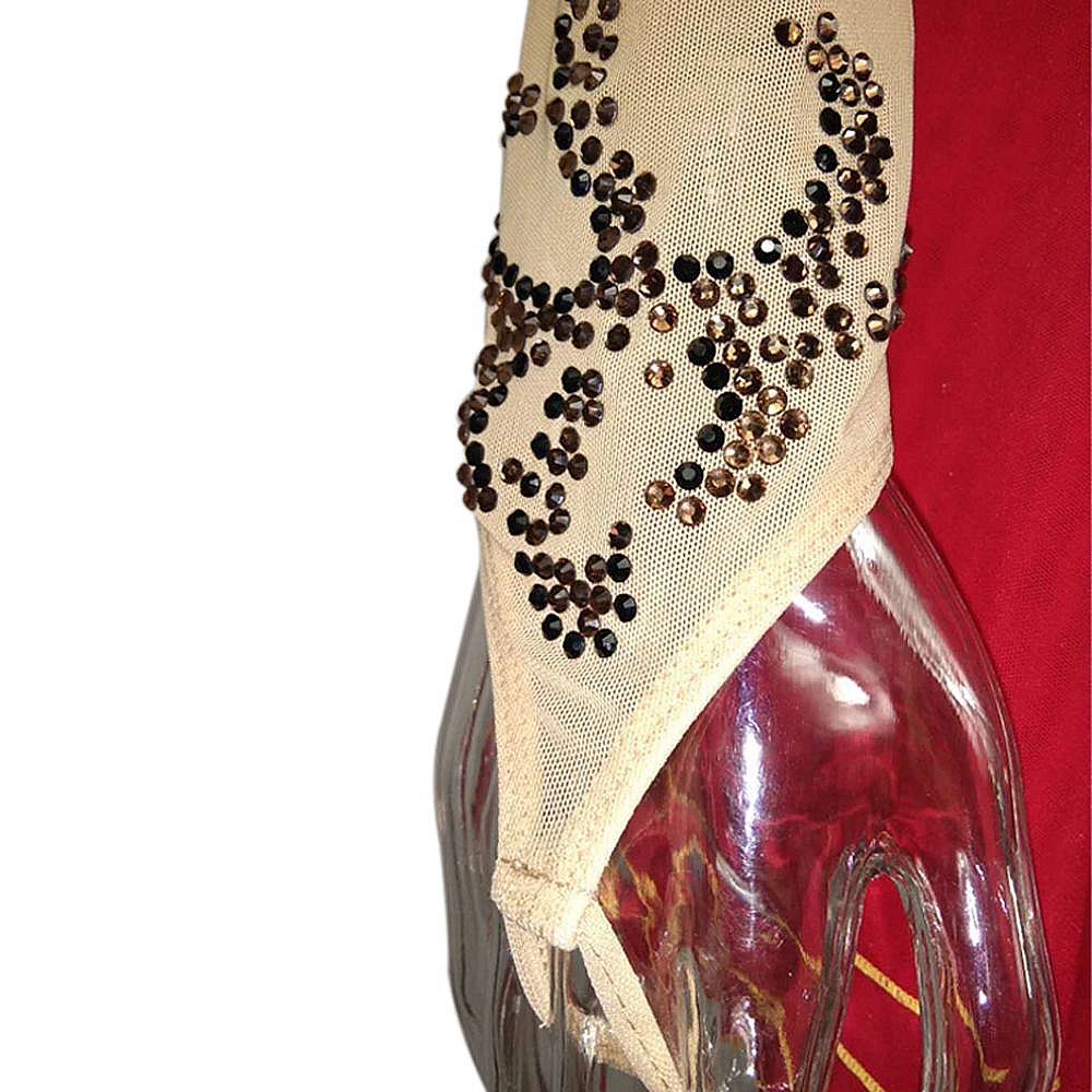 Handmade Figure Skating Dress Women's Girls' Ice Skating Dress Red Mesh Spandex High Elasticity Practice Competition Skating Wear Crystal / Rhinestone Long Sleeve Ice Skating Winter