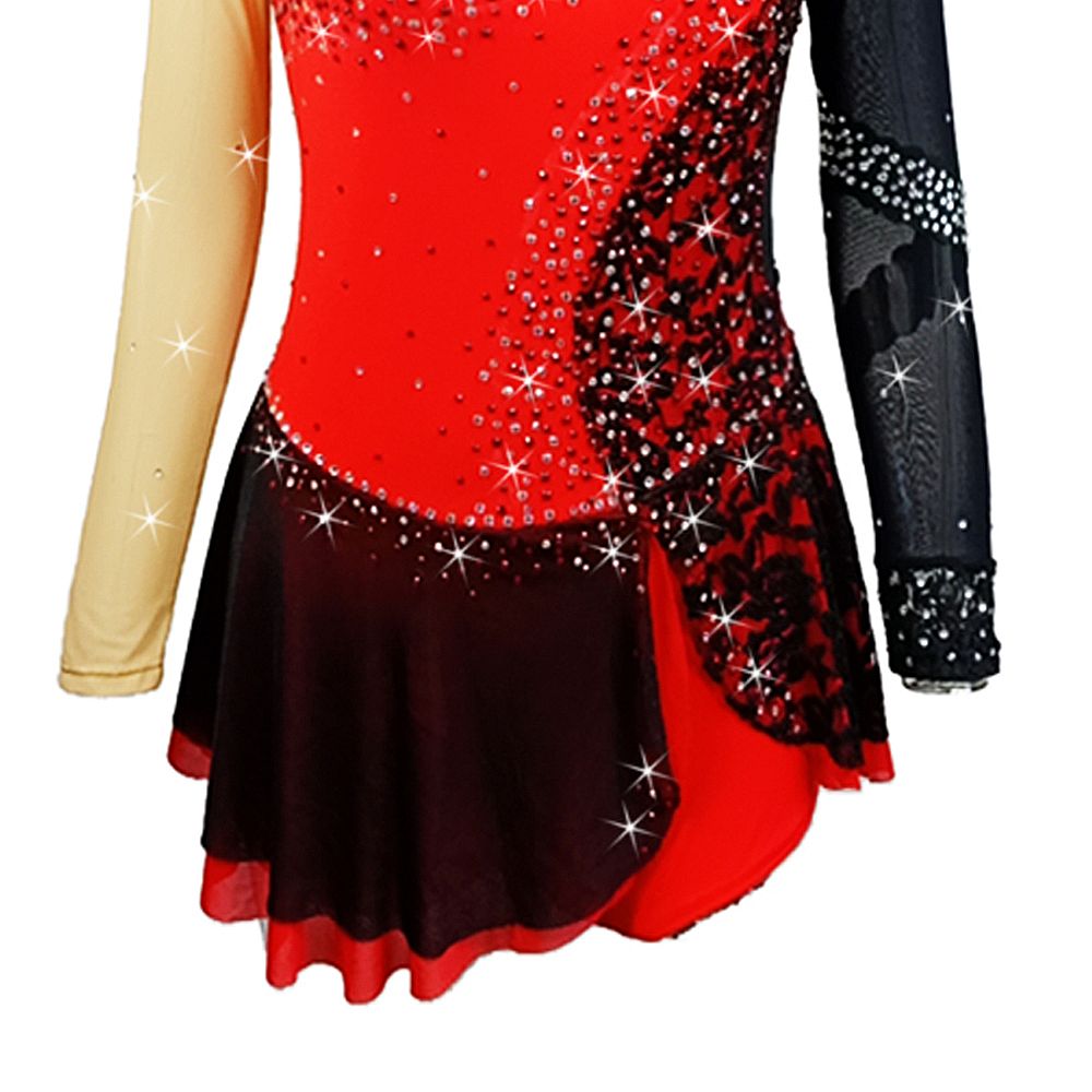 Ice Figure Skating Dress Women's Girls' Black Lace Quality Crystals High Elasticity Training Competition Skating Wear Solid Colored Classic / Rhinestone / Kids Performance Wear