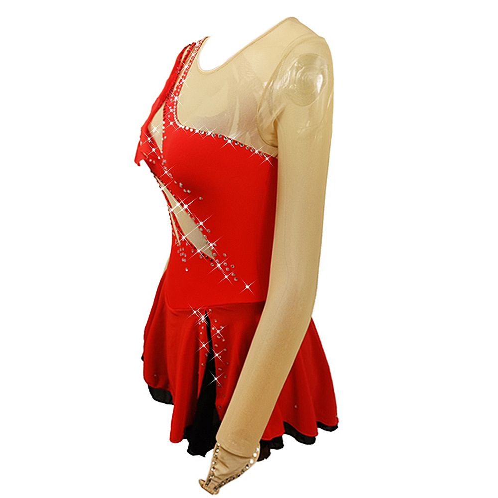 Ice Figure Skating Dress Women's Skate Competition Skating Wear Breathable Solid Colored Long Sleeve Competition Costumes