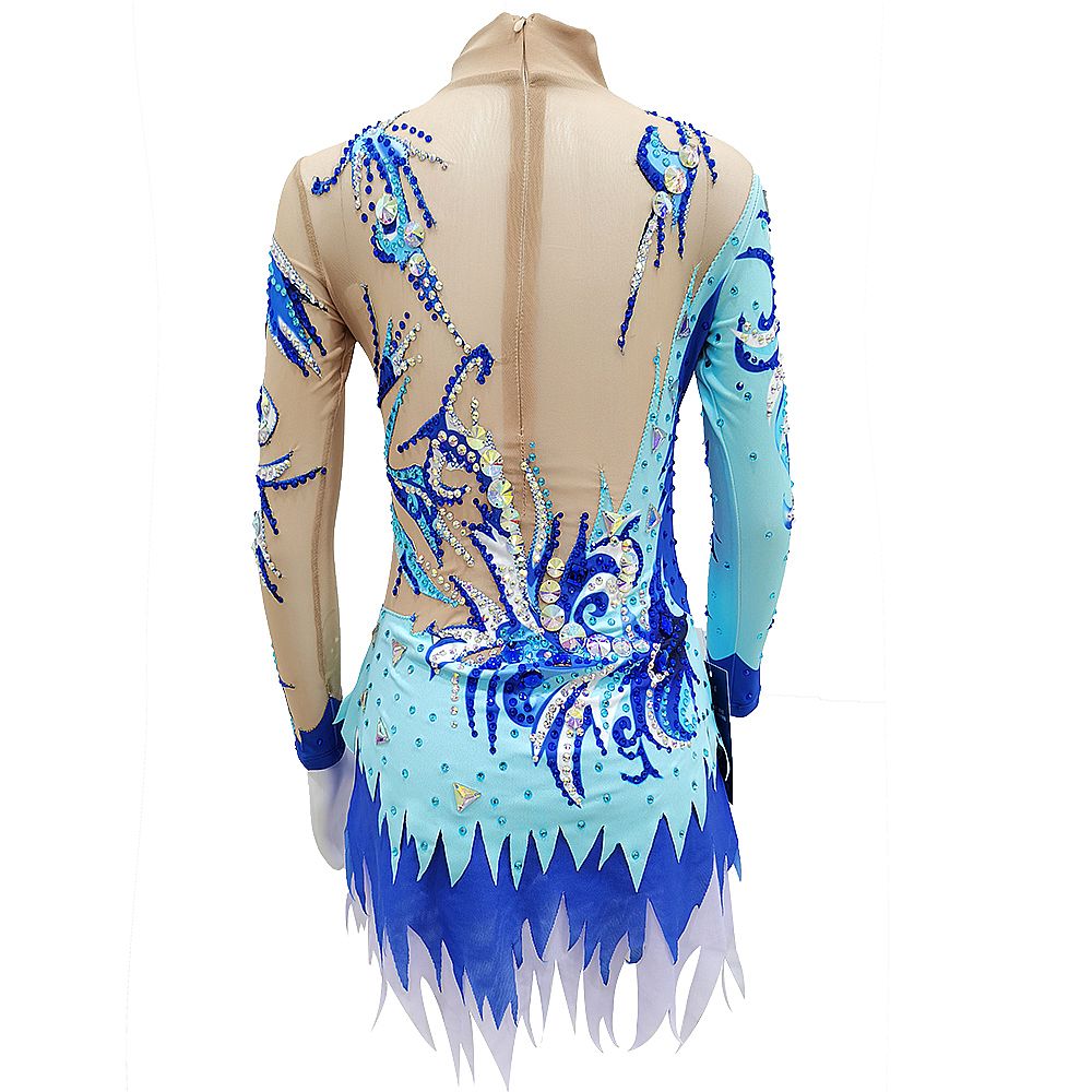 LIUHUO Gymnastics Leotards Girls Handmade Sleeveless Competition Dance Blue Rhythmic Gymnastics Artistic Gymnastics Blue