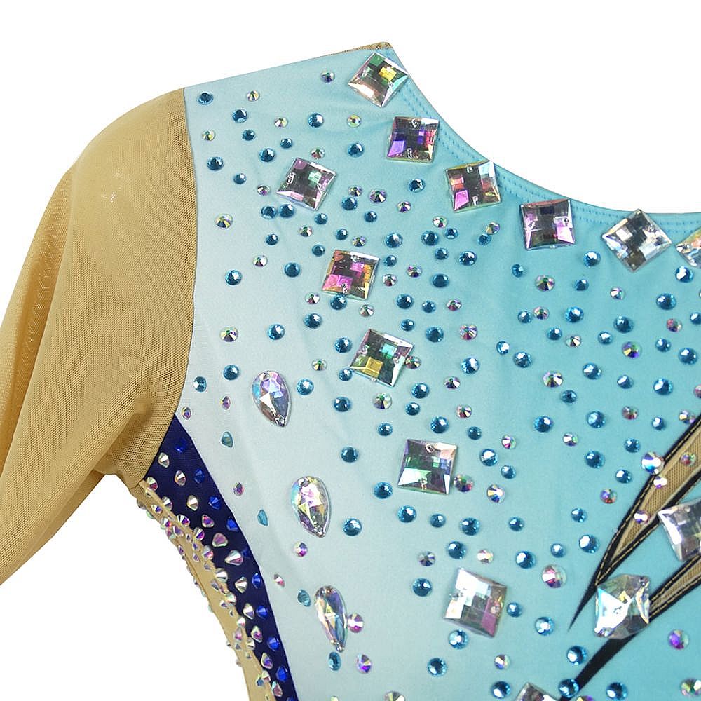 LIUHUO Gymnastics Leotards Girls Handmade Short Sleeve Competition Dance Rhythmic Gymnastics Artistic Gymnastics Blue Pink