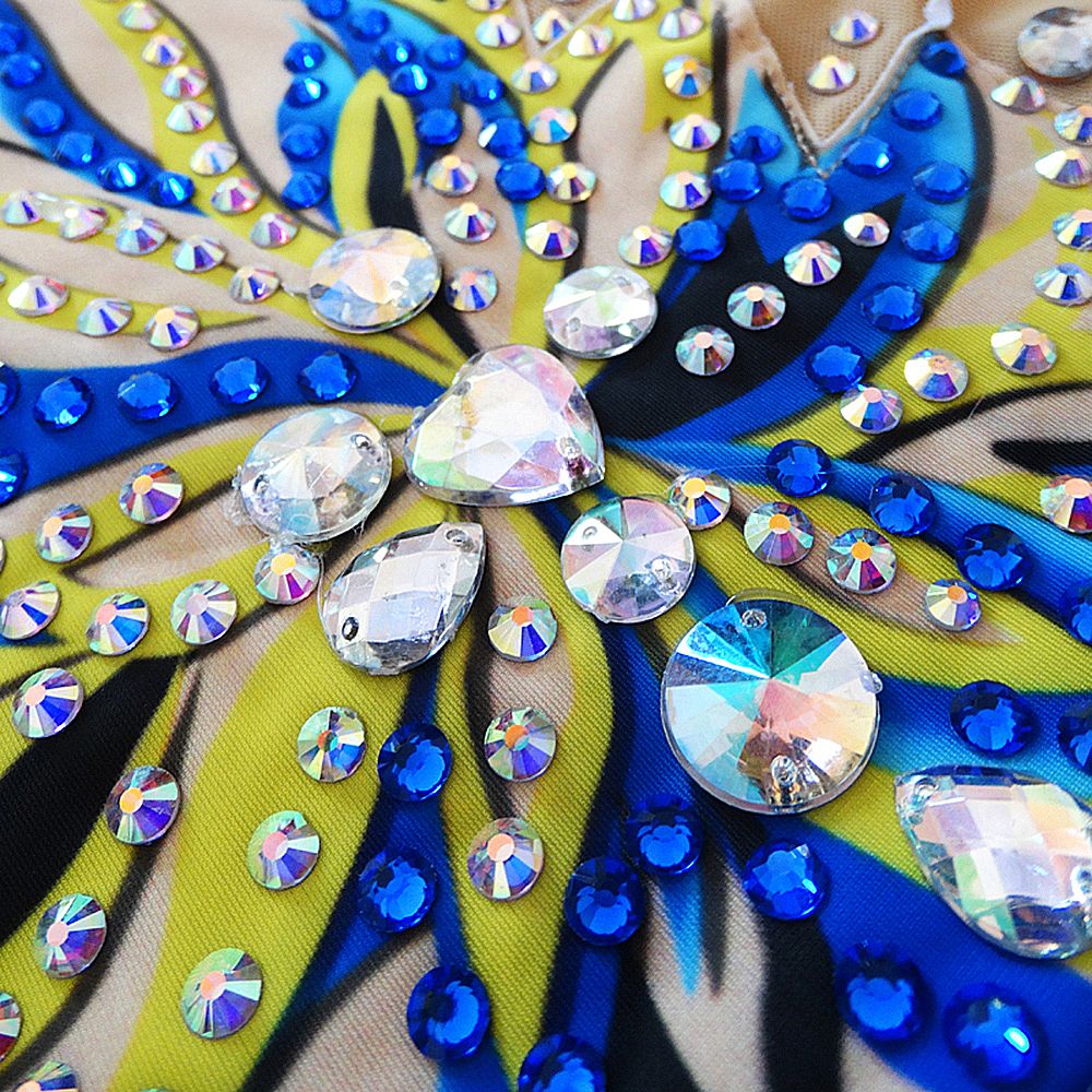 LIUHUO Gymnastics Leotards Girls Handmade Sleeveless Competition Dance Blue Ice Skating Dress Artistic Gymnastics Unitards