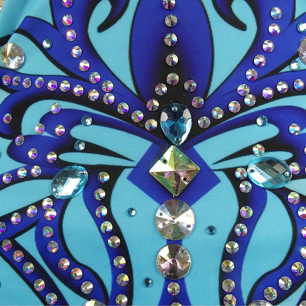 Women's Girls' Rhythmic Gymnastics Leotards Artistic Gymnastics Leotards Jeweled Light Blue Black Spandex Dance Rhythmic Gymnastics Artistic Gymnastics Leotard Sleeveless Sport Activewear Handmade