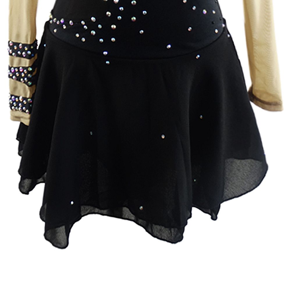 Women Girls Ice Figure Skating Dress Black Spandex Stretchy Mesh High Elasticity Training Competition Skating Wear Handmade Crystal / Rhinestone Solid Color Long Sleeve Ice Skating