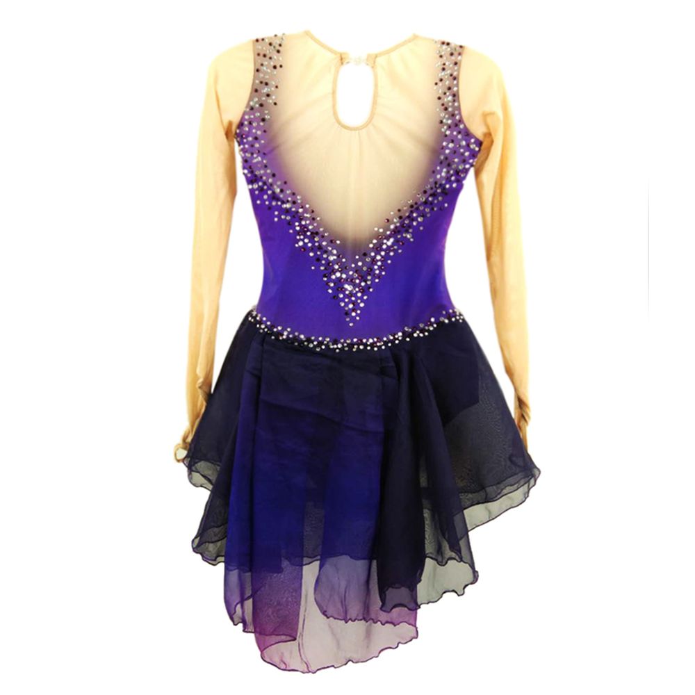 Figure Skating Dress Women's Girls' Ice Skating Dress Purple Gradient Chiffon Skrits Competition Skating Wear Quick Dry Anatomic Design Classic Long Sleeve Ice Skating Figure Skating