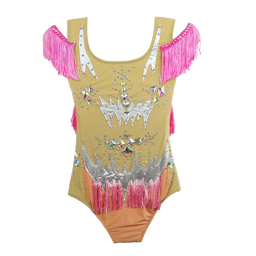 Rhythmic Gymnastics Leotards Pink Tassels Artistic Gymnastics Leotards Women's Girls' Kids Leotard Spandex High Elasticity Breathable Yellow