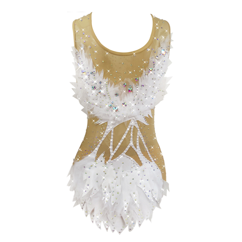 LUHUO Rhythmic Gymnastics Leotards Women's Girls' Kids  Artistic Gymnastics Leotards Spandex Elastane High Elasticity Handmade Long Sleeve Competition Dance Ice Skating Dress