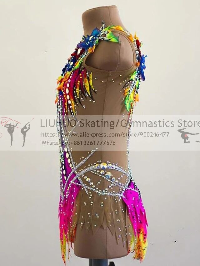 LIUHUO Figure Dress Girls'  Women Rhythmic Gymnastics Leotards Spandex Rhinestone Performance Wear for Competition Dance Dress