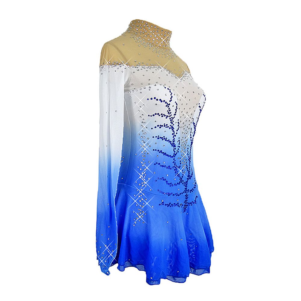 Ice Figure Skating Dress Children's Ice Skating Dress Blue Gradient Competition Skating Wear Breathable Solid Colored Long Sleeve Skating