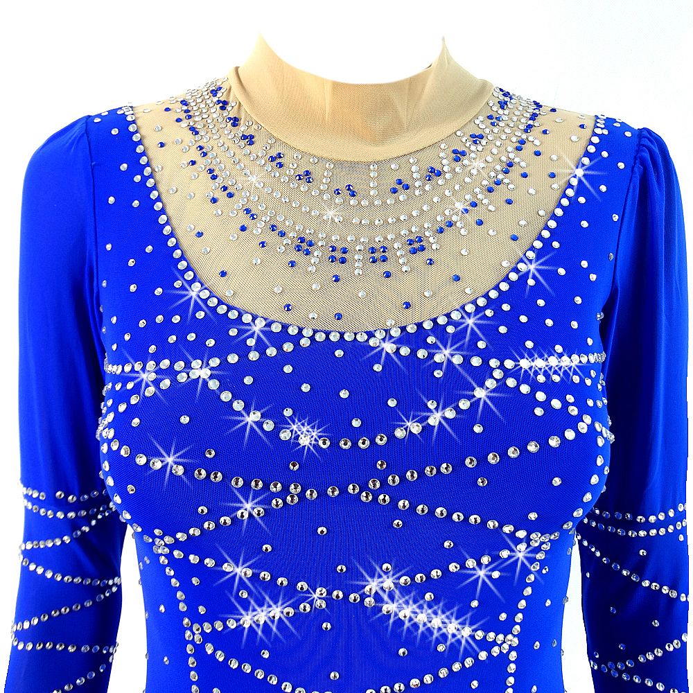 Ice Figure Skating Dress Children's Ice Skating Dress Navy Blue Gradient Competition Skating Wear Breathable Solid Colored Long Sleeve Skating