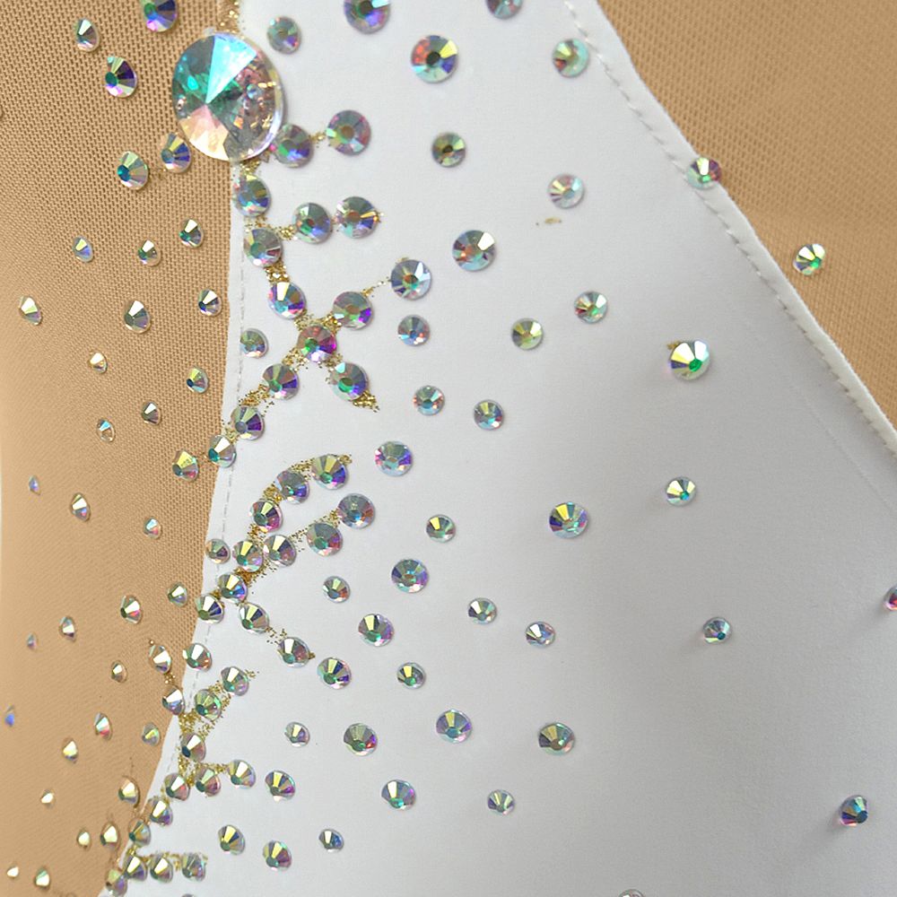 LIUHUO Ice Figure Skating Dance Dress Women's White Folded Fabric Fashion Training Competition Skating Wear Handmade Crystal / Rhinestone Solid Color Long Sleeve Ice Skating Costumes