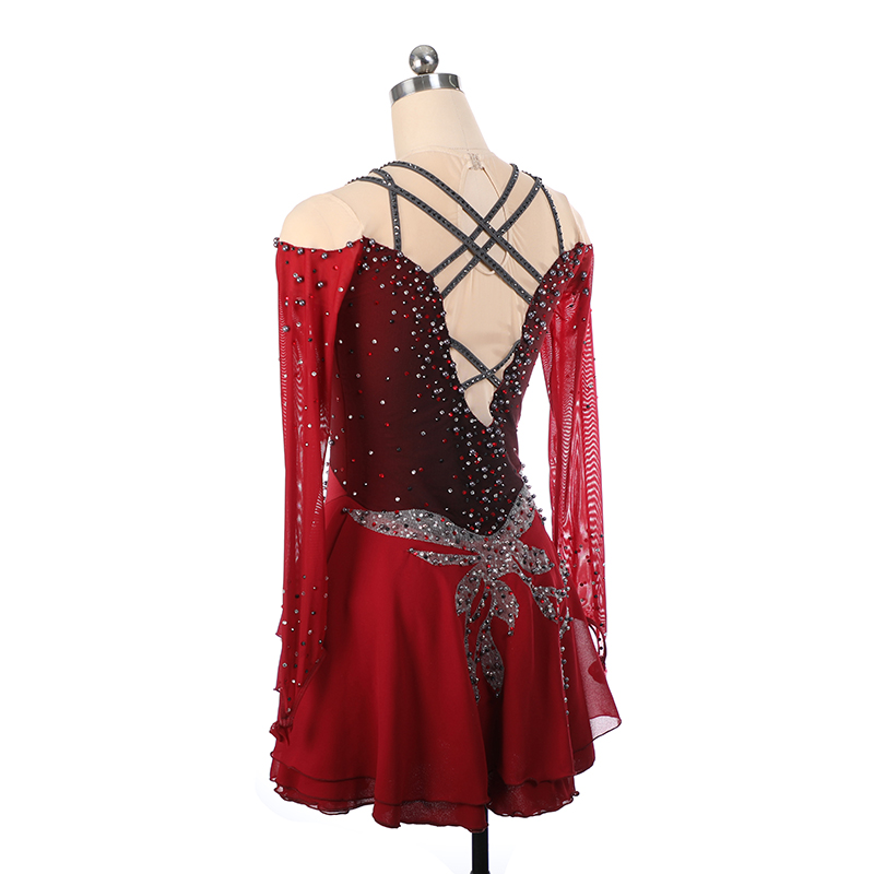 Figure Skating Dress Women's Girls' Ice Skating Dress Yellow Red Dark Purple Asymmetric Hem High Elasticity Competition Skating Wear Anatomic Design Handmade Classic Fashion Sleeveless Ice Skating